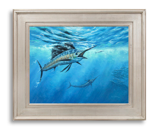 "The Bite"  -  Sailfish rising on Ballyhoo bait - Original Painting Sold