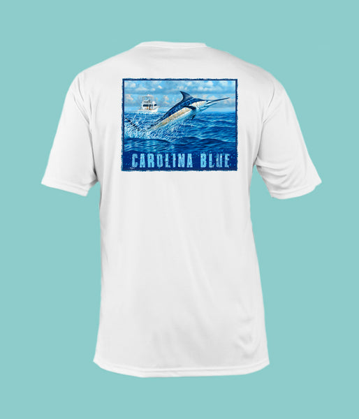 Outrigger Performance Offshore Fishing Shirt - White Short Sleeve - "Carolina Blue"